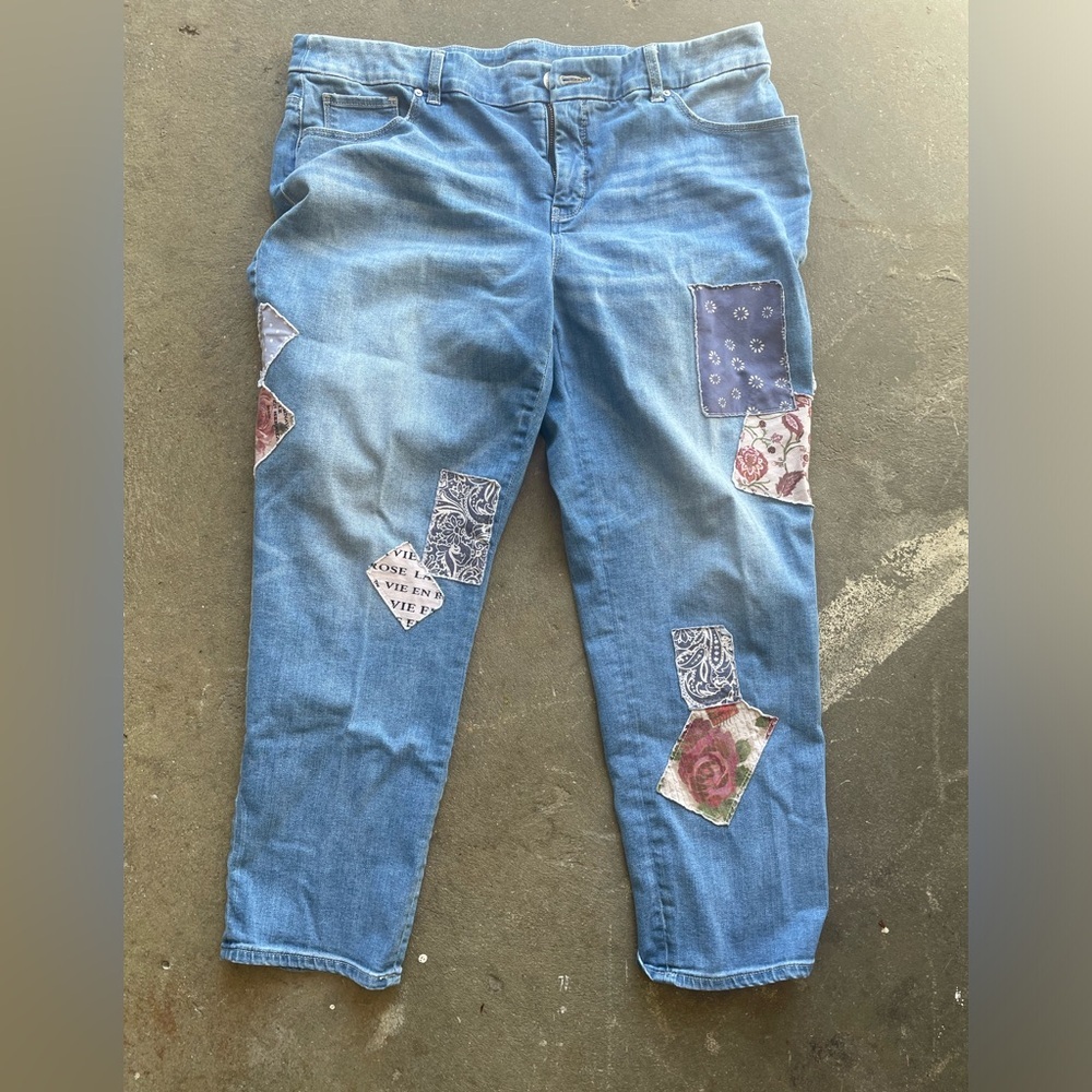 The So Slimming Girlfriend‎ Crop Chicos Blue Patchwork Jeans